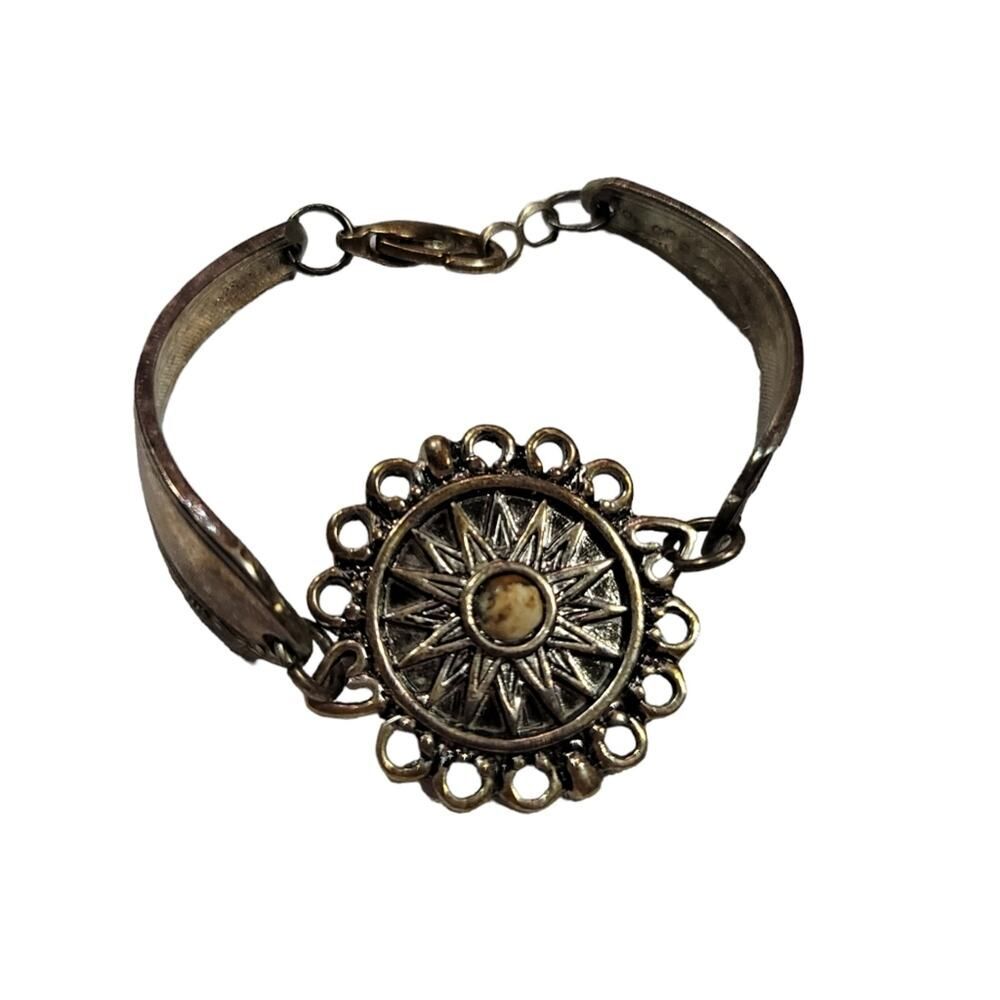 Vintage Spoon Metal and Stone Upcycled Art Bracelet